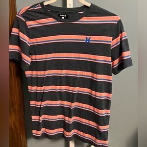☃️$5☃️ Hurley Boys Gray Blue and Pink Striped Short Sleeve T-shirt Preloved